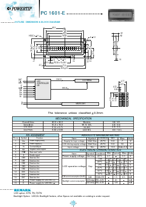 PC1601-E Datasheet PDF Powertip Technology