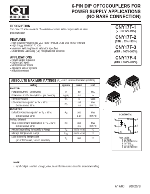 CNY17F-4 Datasheet PDF QT Optoelectronics => Fairchildsemi