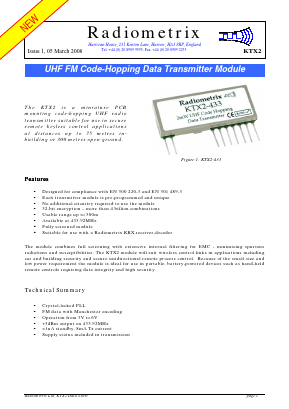 KTX2-433 Datasheet PDF Radiometrix Ltd