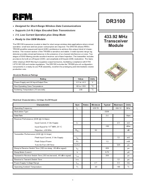 DR3100 Datasheet PDF RF Monolithics, Inc