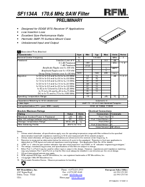 SF1134A Datasheet PDF RF Monolithics, Inc