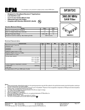 SM5050-8 Datasheet PDF RF Monolithics, Inc