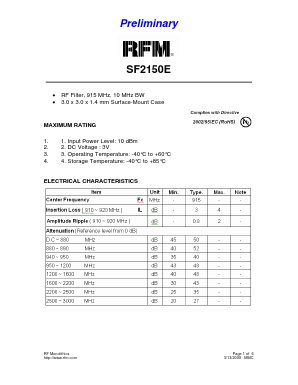 SF2150E Datasheet PDF RF Monolithics, Inc