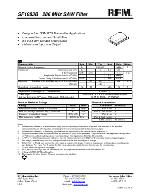 SF1083B Datasheet PDF RF Monolithics, Inc