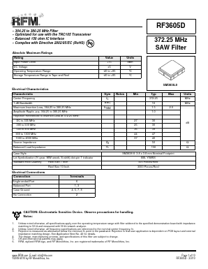 RF3605D Datasheet PDF RF Monolithics, Inc