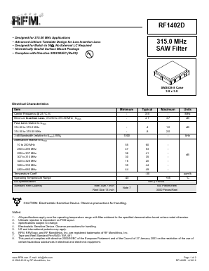 RF1402D Datasheet PDF RF Monolithics, Inc