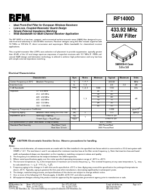RF1400D Datasheet PDF RF Monolithics, Inc