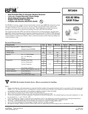 RF3404 Datasheet PDF RF Monolithics, Inc