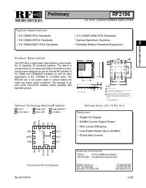 RF2196PCBA Datasheet PDF RF Micro Devices