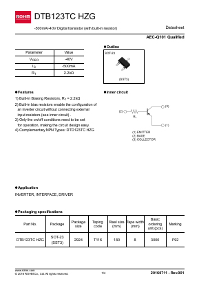 DTB123TCHZG Datasheet PDF ROHM Semiconductor