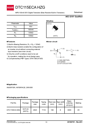 DTC115ECAHZG Datasheet PDF ROHM Semiconductor