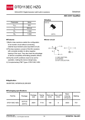 DTD113ECHZG Datasheet PDF ROHM Semiconductor