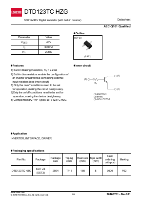DTD123TCHZG Datasheet PDF ROHM Semiconductor