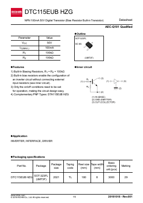 DTC115EUBHZG Datasheet PDF ROHM Semiconductor