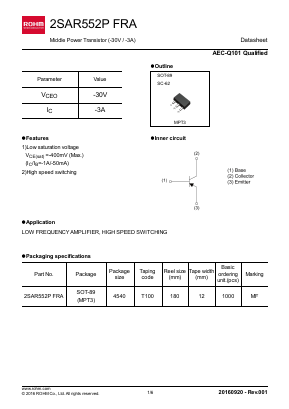 2SAR552PFRA Datasheet PDF ROHM Semiconductor