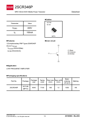 2SCR346P Datasheet PDF ROHM Semiconductor