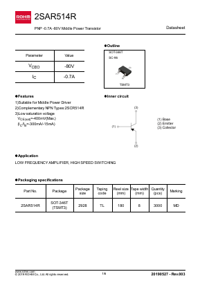 2SAR514R Datasheet PDF ROHM Semiconductor
