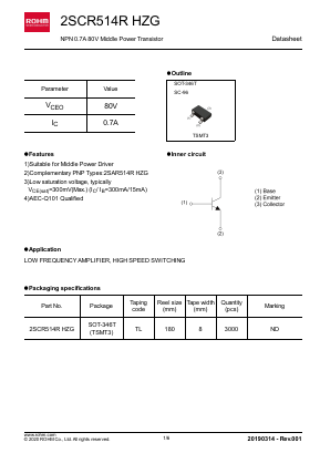 2SCR514RHZG Datasheet PDF ROHM Semiconductor