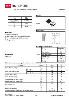 RS1E240BN Datasheet PDF ROHM Semiconductor