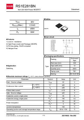RS1E281BN Datasheet PDF ROHM Semiconductor