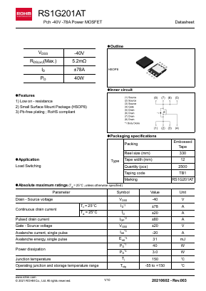 RS1G201AT Datasheet PDF ROHM Semiconductor