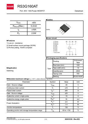 RS3G160AT Datasheet PDF ROHM Semiconductor