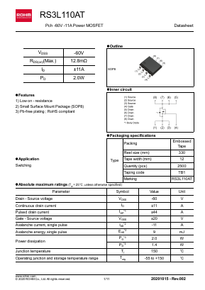 RS3L110AT Datasheet PDF ROHM Semiconductor