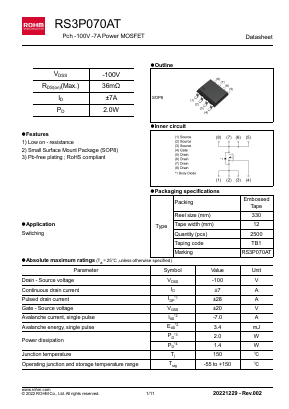 RS3P070AT Datasheet PDF ROHM Semiconductor