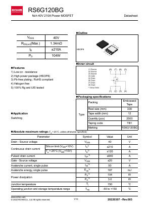 RS6G120BG Datasheet PDF ROHM Semiconductor