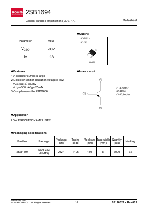 2SB1694T106 Datasheet PDF ROHM Semiconductor