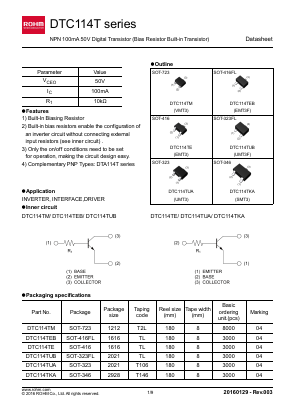 DTC114T Datasheet PDF ROHM Semiconductor