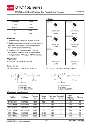DTC115EUAT106 Datasheet PDF ROHM Semiconductor