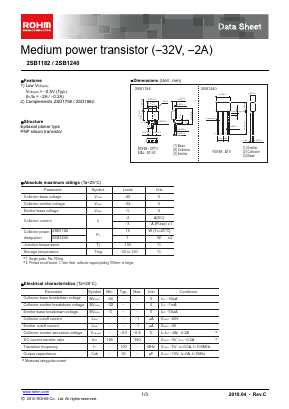 2SB1182R_10 Datasheet PDF ROHM Semiconductor