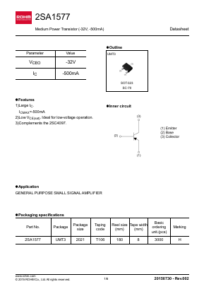 2SA1577_15 Datasheet PDF ROHM Semiconductor
