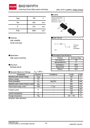 BAS16HYFHT116 Datasheet PDF ROHM Semiconductor