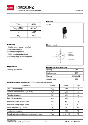 R6020JNZ Datasheet PDF ROHM Semiconductor