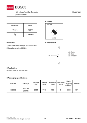 BSS63 Datasheet PDF ROHM Semiconductor