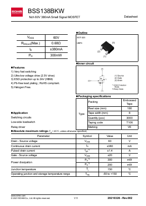 BSS138BKW Datasheet PDF ROHM Semiconductor