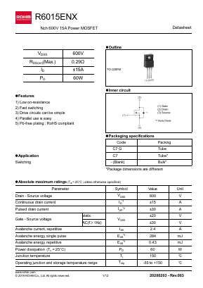 R6015ENX Datasheet PDF ROHM Semiconductor