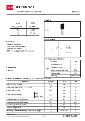 R6020KNZ1 Datasheet PDF ROHM Semiconductor