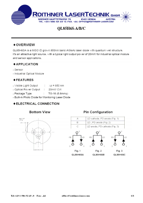 QL85H6S-B Datasheet PDF Roithner LaserTechnik GmbH