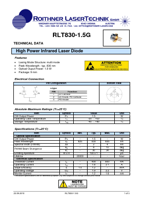 RLT830-1.5G Datasheet PDF Roithner LaserTechnik GmbH