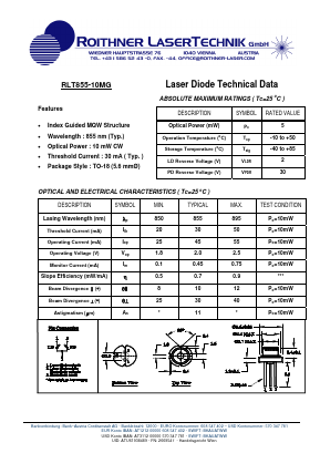 RLT855-10MG Datasheet PDF Roithner LaserTechnik GmbH