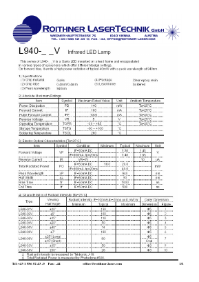 L940-02V Datasheet PDF Roithner LaserTechnik GmbH