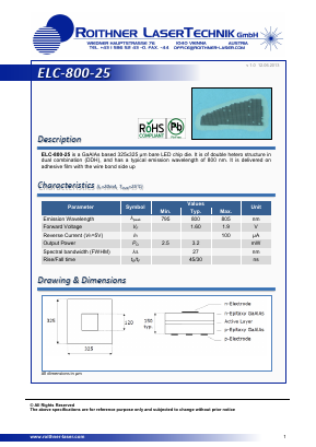 ELC-800-25 Datasheet PDF Roithner LaserTechnik GmbH