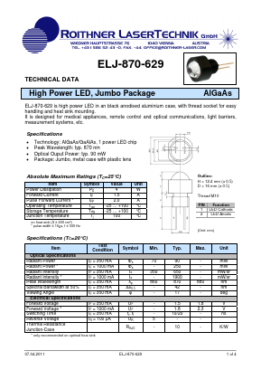 ELJ-870-629 Datasheet PDF Roithner LaserTechnik GmbH