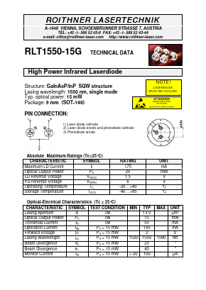 RLT1550-15G Datasheet PDF Roithner LaserTechnik GmbH