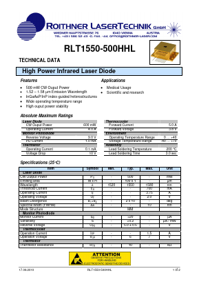 RLT1550-500HHL Datasheet PDF Roithner LaserTechnik GmbH