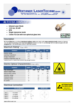 RLT1310-30MGS-B Datasheet PDF Roithner LaserTechnik GmbH