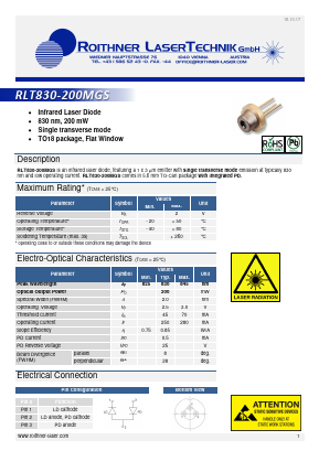 RLT830-200MGS Datasheet PDF Roithner LaserTechnik GmbH